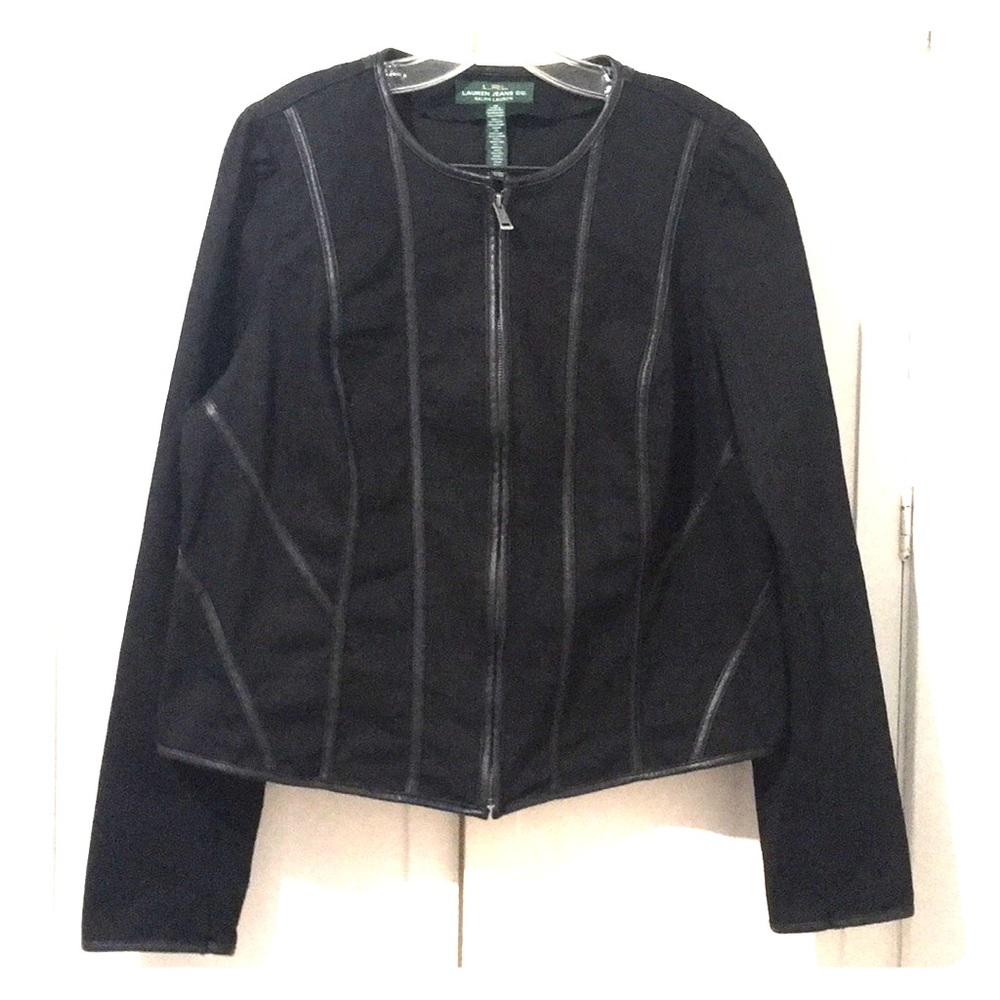 Ralph Lauren Jeans Black Denim Leather Trim Jacket